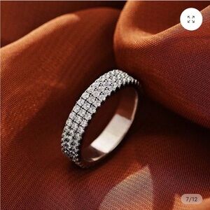 Three Row Simulated Diamond S925 Sterling Silver Wedding Band